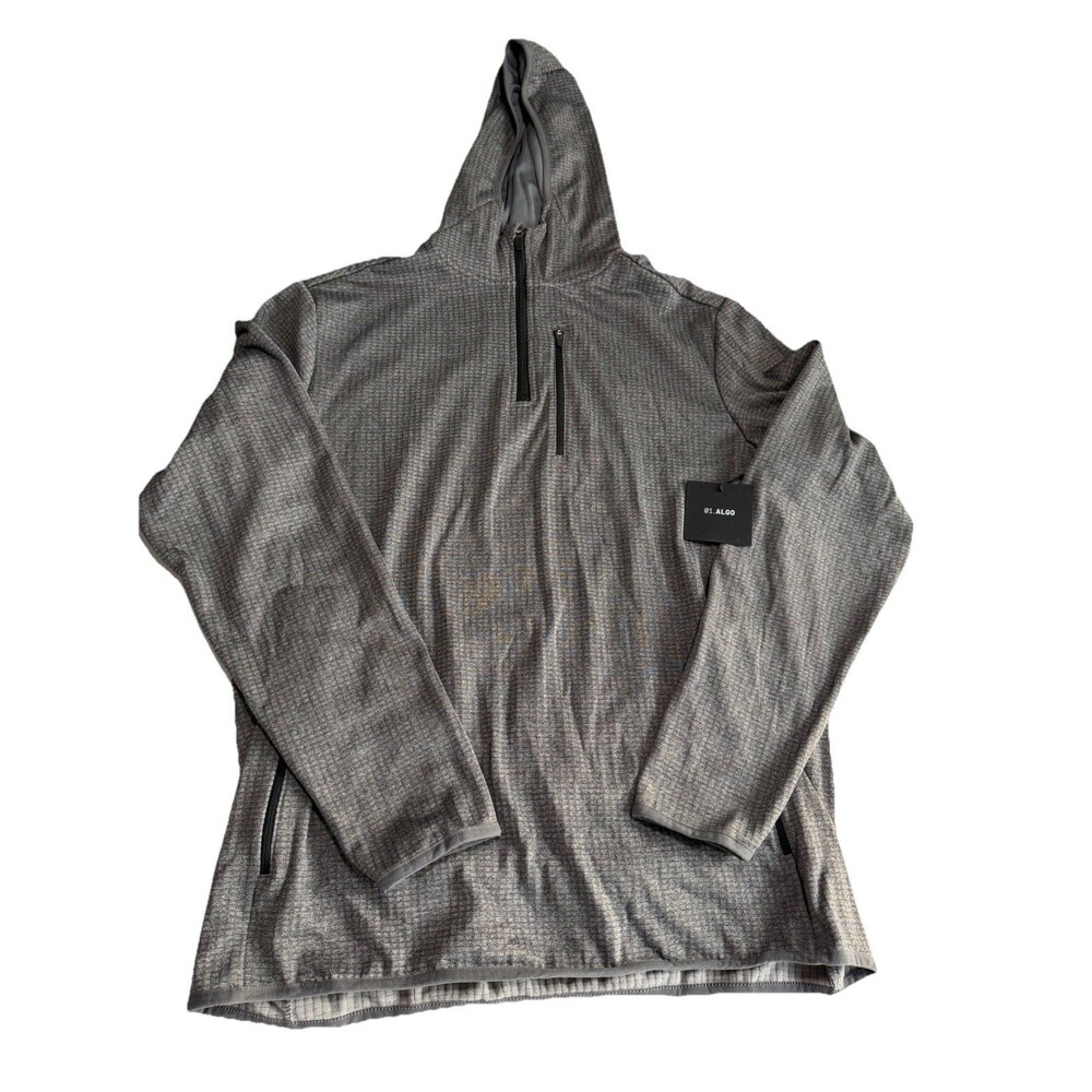 01 Algo Sweatshirt Mens Large 1/4 Zip Grey Tech Performance Fleece Hoodie New